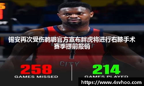 锡安再次受伤鹈鹕官方宣布胖虎将进行右膝手术赛季提前报销
