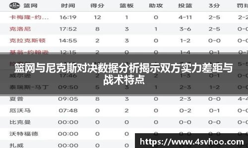 篮网与尼克斯对决数据分析揭示双方实力差距与战术特点